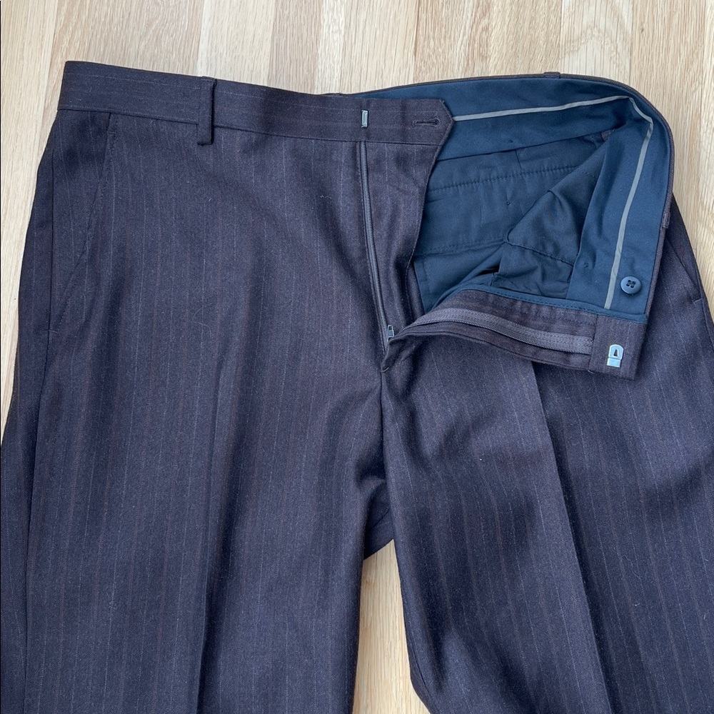 J. Crew flat front brown pinstripe  wool Trousers size 34/29.5